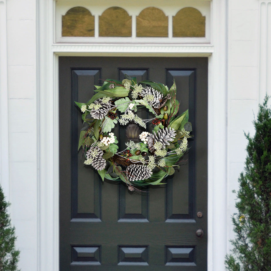 Safavieh Faux 24 Inch Eucalyptus & Berries Wreath W/ Pine Cones , FXP1072 - Multi