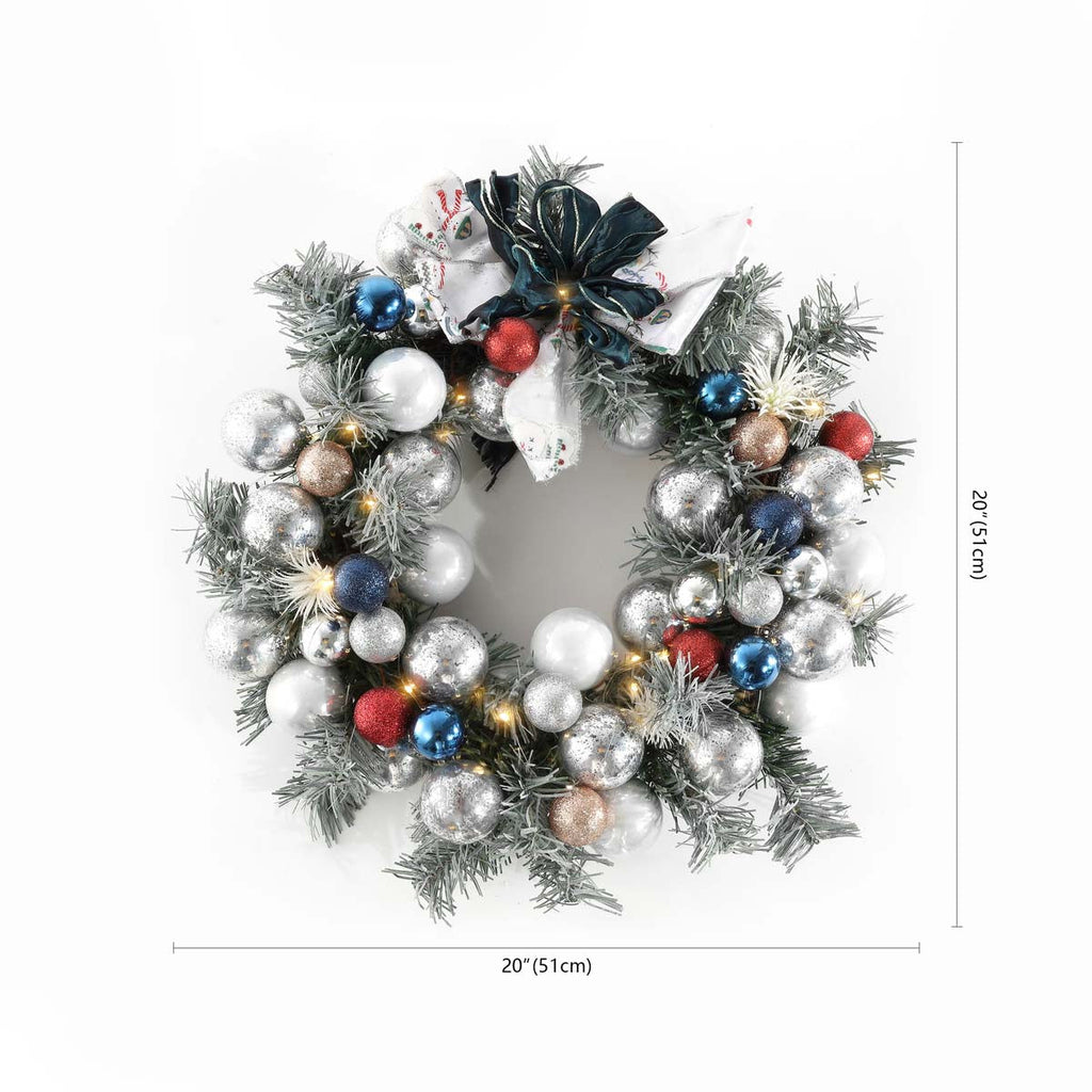 Safavieh Faux 20 Inch Pine Led Wreath w/ Ornaments , FXP1086 - Multi