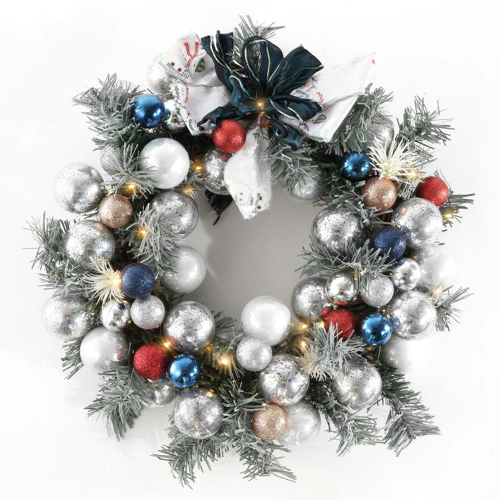 Safavieh Faux 20 Inch Pine Led Wreath w/ Ornaments , FXP1086 - Multi