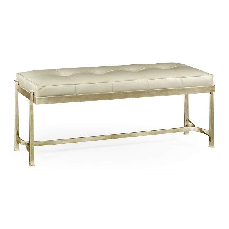 Luxe Silver Iron & Cream Leather Bench | Jonathan Charles - 494150-S-L014