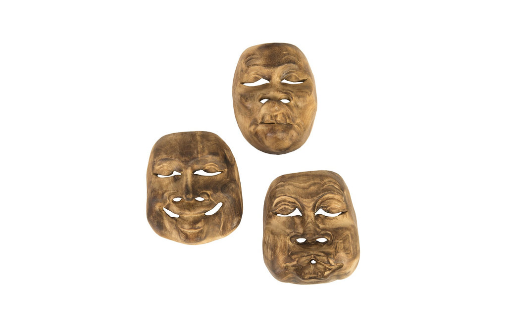 Indonesian Masks, Set Of 3, Teak Wood, Assorted | Phillips Collection - ID103396