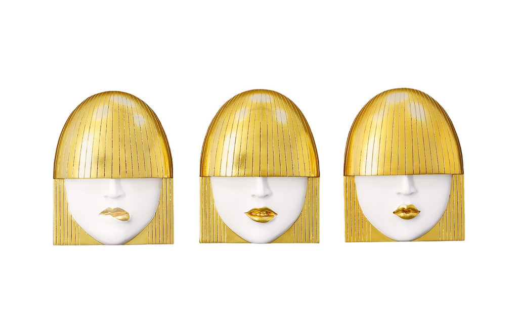 Fashion Faces Wall Art, Small, White And Gold Leaf, Set Of 3 | Phillips Collection - PH101929