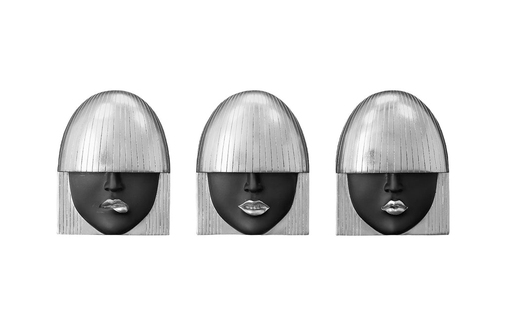 Fashion Faces Wall Art, Small, Black And Silver Leaf, Set Of 3 | Phillips Collection - PH109382