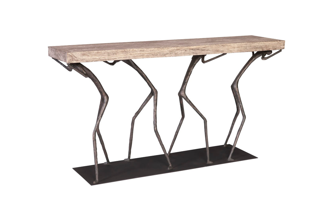 Atlas Console Table, Chamcha Wood, Gray Stone Finish, Metal | Phillips Collection - TH101826