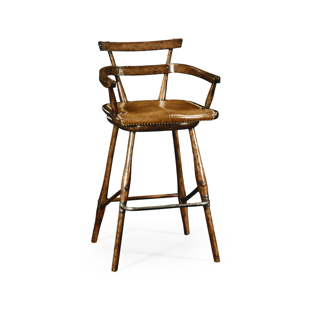 Casual Accents Tudor Oak Studded Leather Counter Stool | Jonathan Charles - 494315-AC-TDO