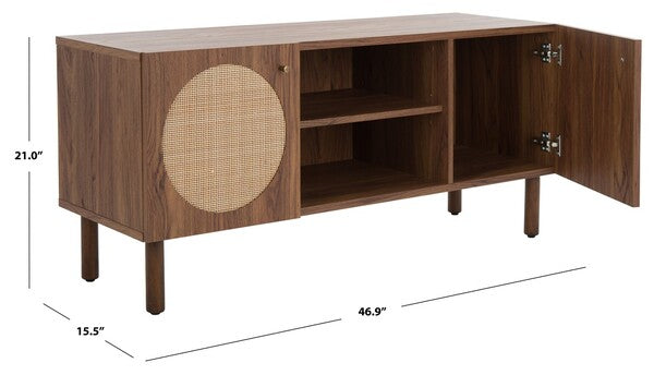 Ophelia 2 Door 2 Shelf Media Stand | Safafavieh - MED9615 - Walnut 