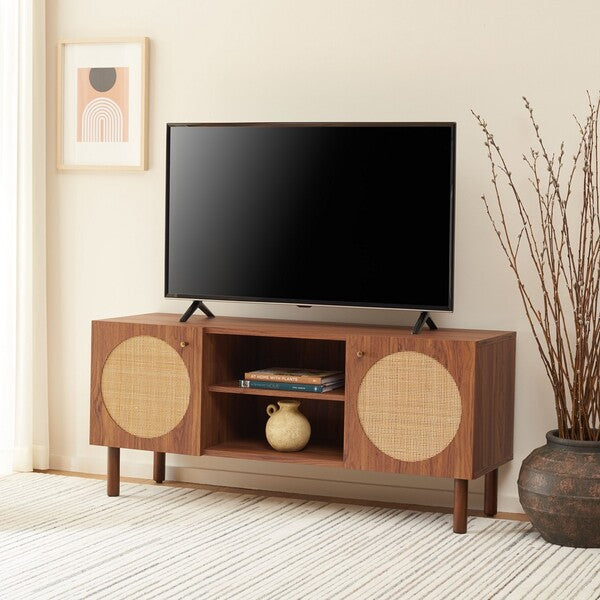 Ophelia 2 Door 2 Shelf Media Stand | Safafavieh - MED9615 - Walnut 