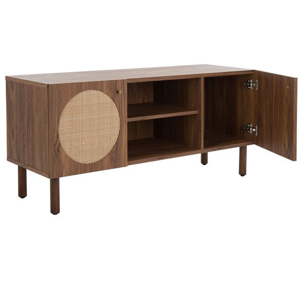 Ophelia 2 Door 2 Shelf Media Stand | Safafavieh - MED9615 - Walnut 