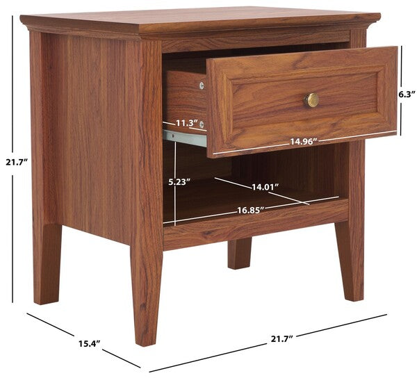 Sondra Nightstand | Safavieh - NST9609 - Walnut / Gold