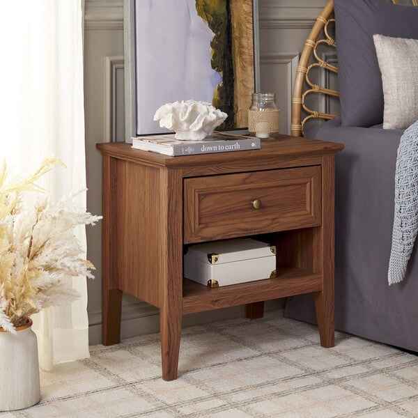 Sondra Nightstand | Safavieh - NST9609 - Walnut / Gold