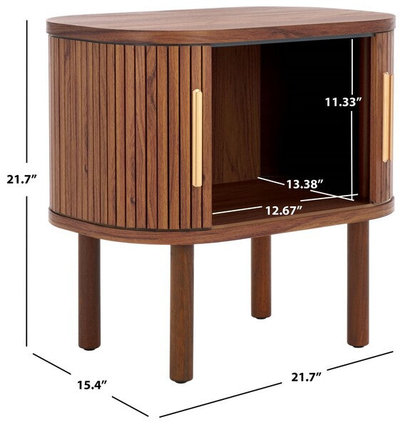 Tealla 2 Tambour Door Nightstand | Safavieh - NST9609 - Walnut / Gold