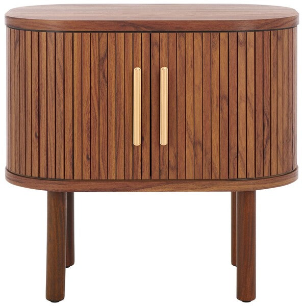 Tealla 2 Tambour Door Nightstand | Safavieh - NST9609 - Walnut / Gold