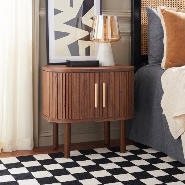 Tealla 2 Tambour Door Nightstand | Safavieh - NST9609 - Walnut / Gold