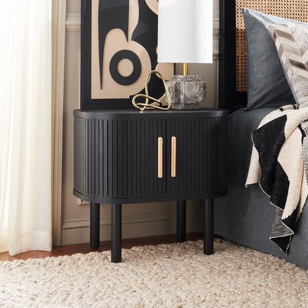 Tealla 2 Tambour Door Nightstand | Safavieh - NST9609 - Black / Gold