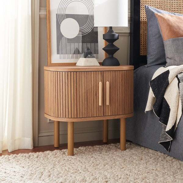 Tealla 2 Tambour Door Nightstand | Safavieh - NST9609 - Oak / Gold