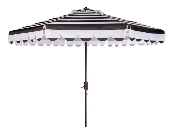 maui-single-scallop-striped-9ft-crank-push-button-umbrella-safavieh-pat8011-Black / White