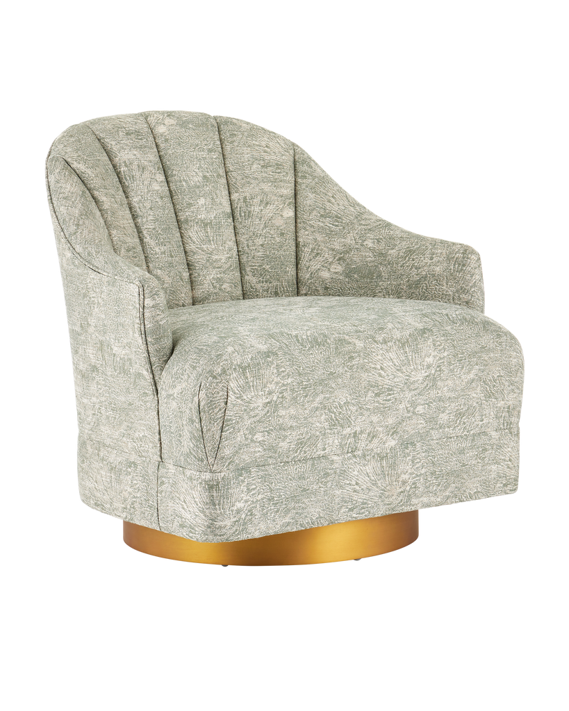 Currey & Co Inga Swivel Chair, Cindaria Celadon | 7000-0742