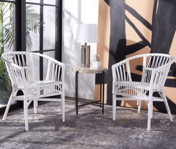 Safavieh Adriana Rattan Accent Chair-White (Set of 2)