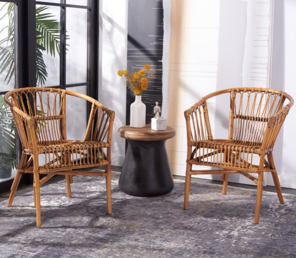 Safavieh Adriana Rattan Accent Chair-Honey Brown Wash (Set of 2)