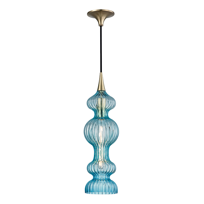 Hudson Valley Lighting 1 Light Pendant With Blue Glass - Aged Brass