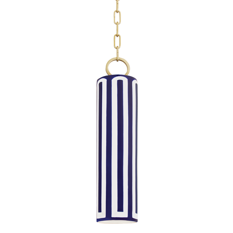 Hudson Valley Lighting 1 Light Pendant - Aged Brass/Blue Combo