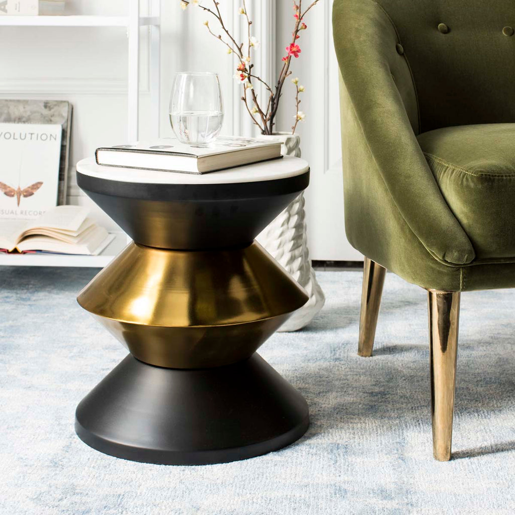 Safavieh Azizi Stone Top Side Table - Black/Gold/White Stone Top