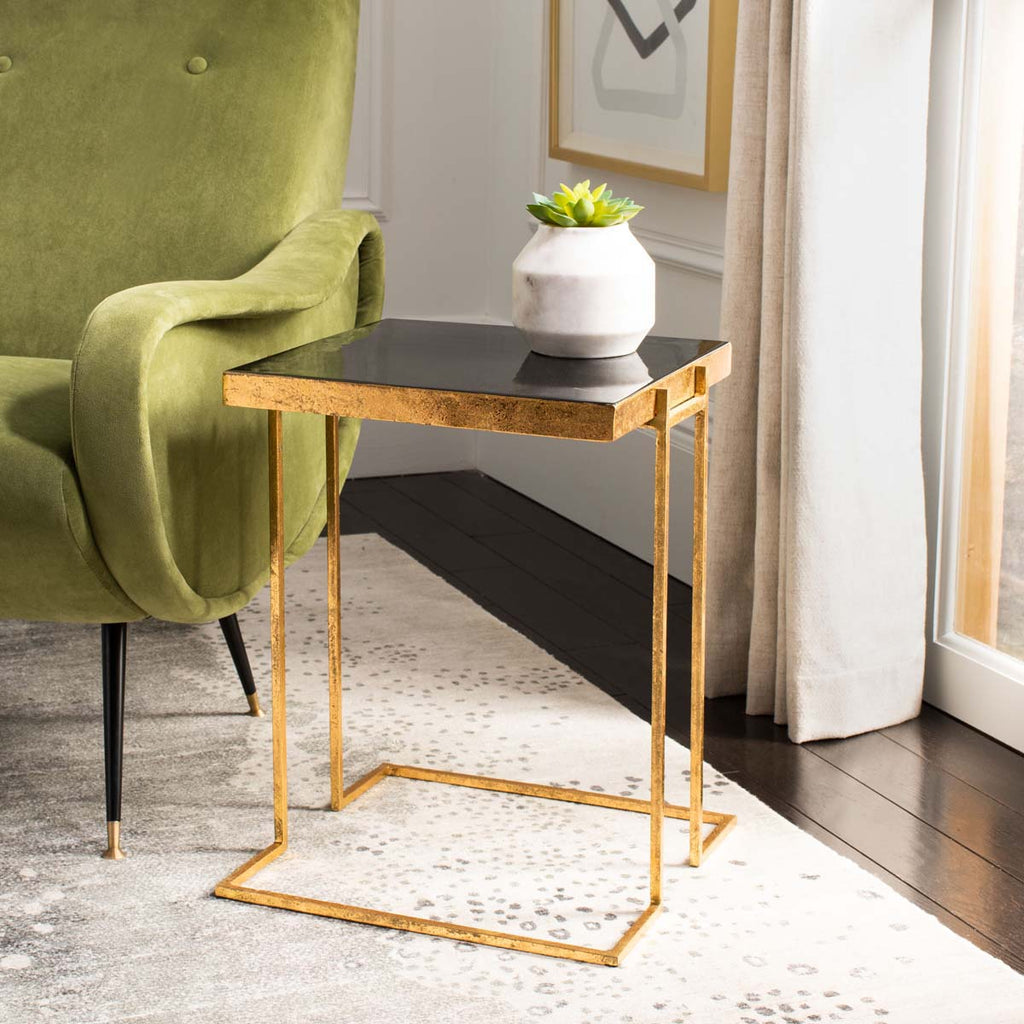 Safavieh Amarylis Greek Key Side Table - Black Enamel/Gold