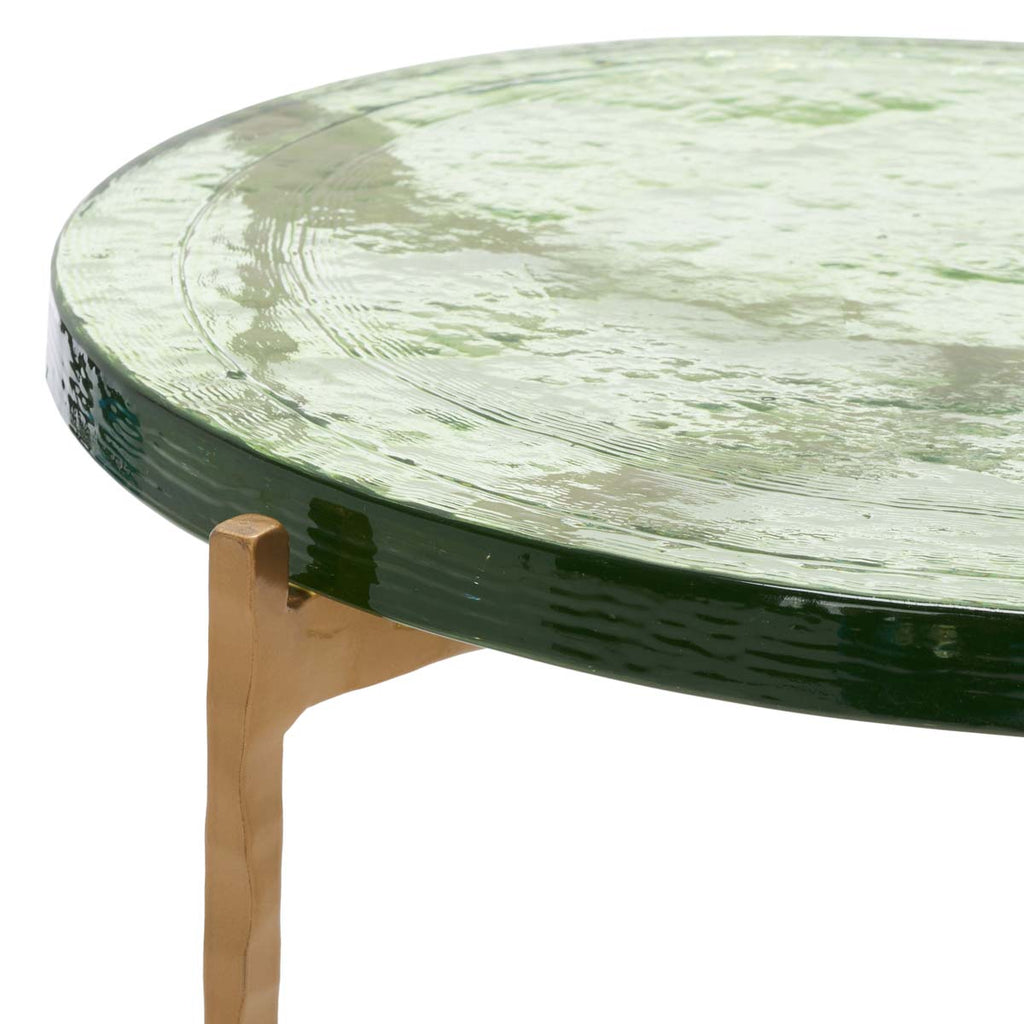 Safavieh Tengah Round Glass Accent Table - Green/Brass