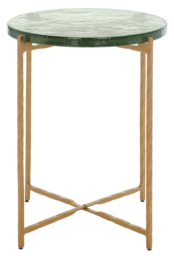 Safavieh Tengah Round Glass Accent Table - Green/Brass