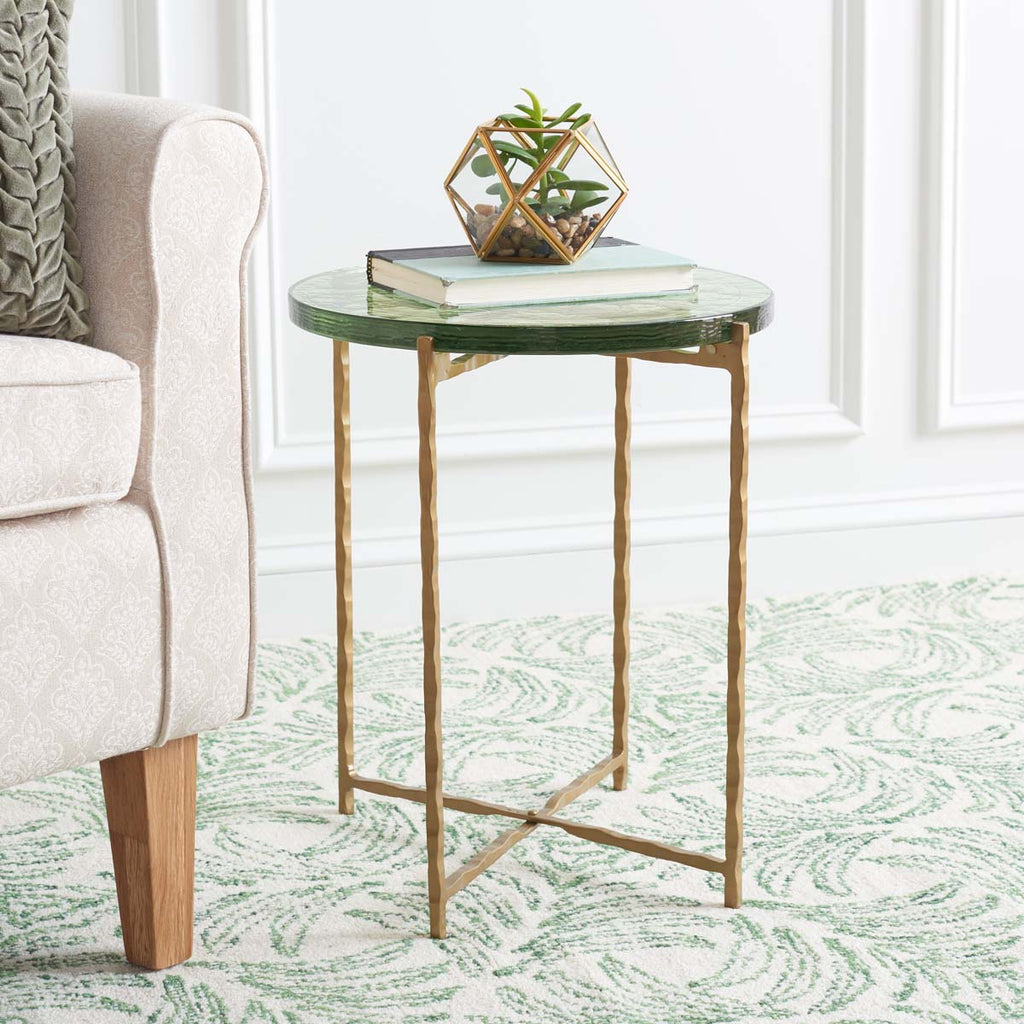 Safavieh Tengah Round Glass Accent Table - Green/Brass