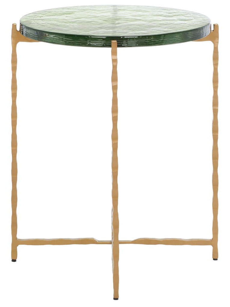 Safavieh Tengah Round Glass Accent Table - Green/Brass