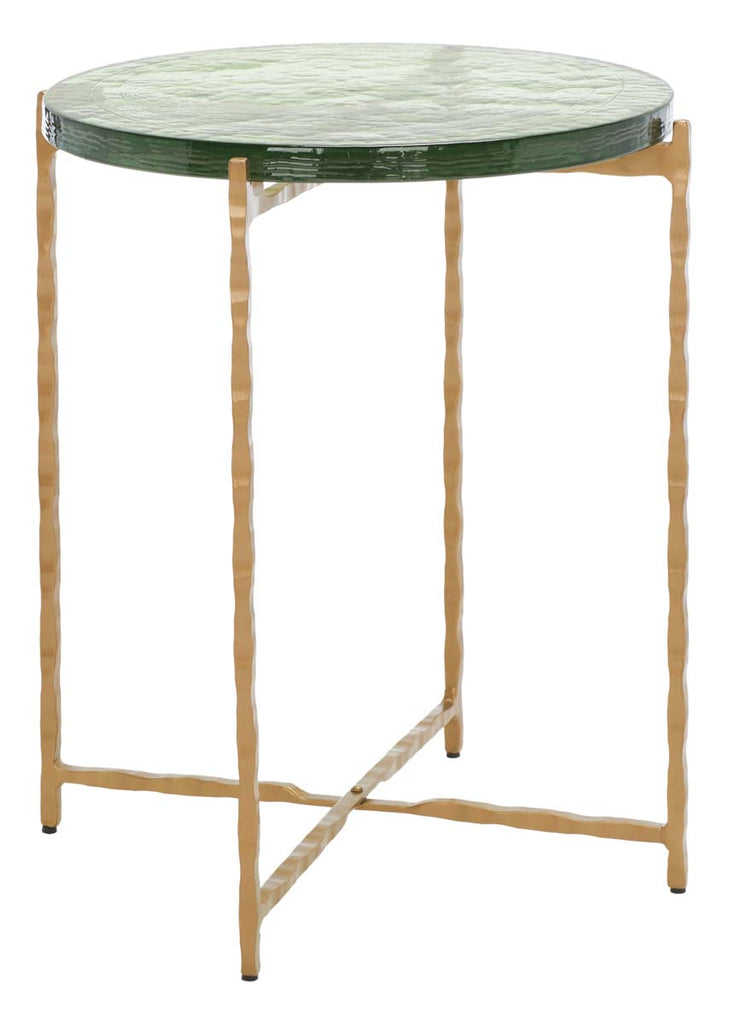 Safavieh Tengah Round Glass Accent Table - Green/Brass