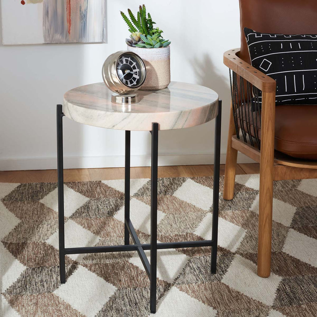 Safavieh Azula Stone Top Accent Table - Burnt Orange Stone/Black