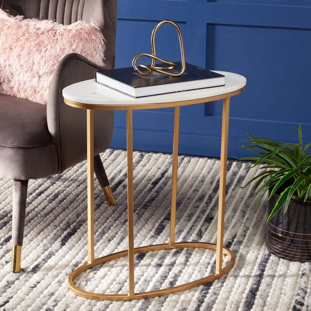 Safavieh Tage Marble Side Table - White Marble/Gold Legs