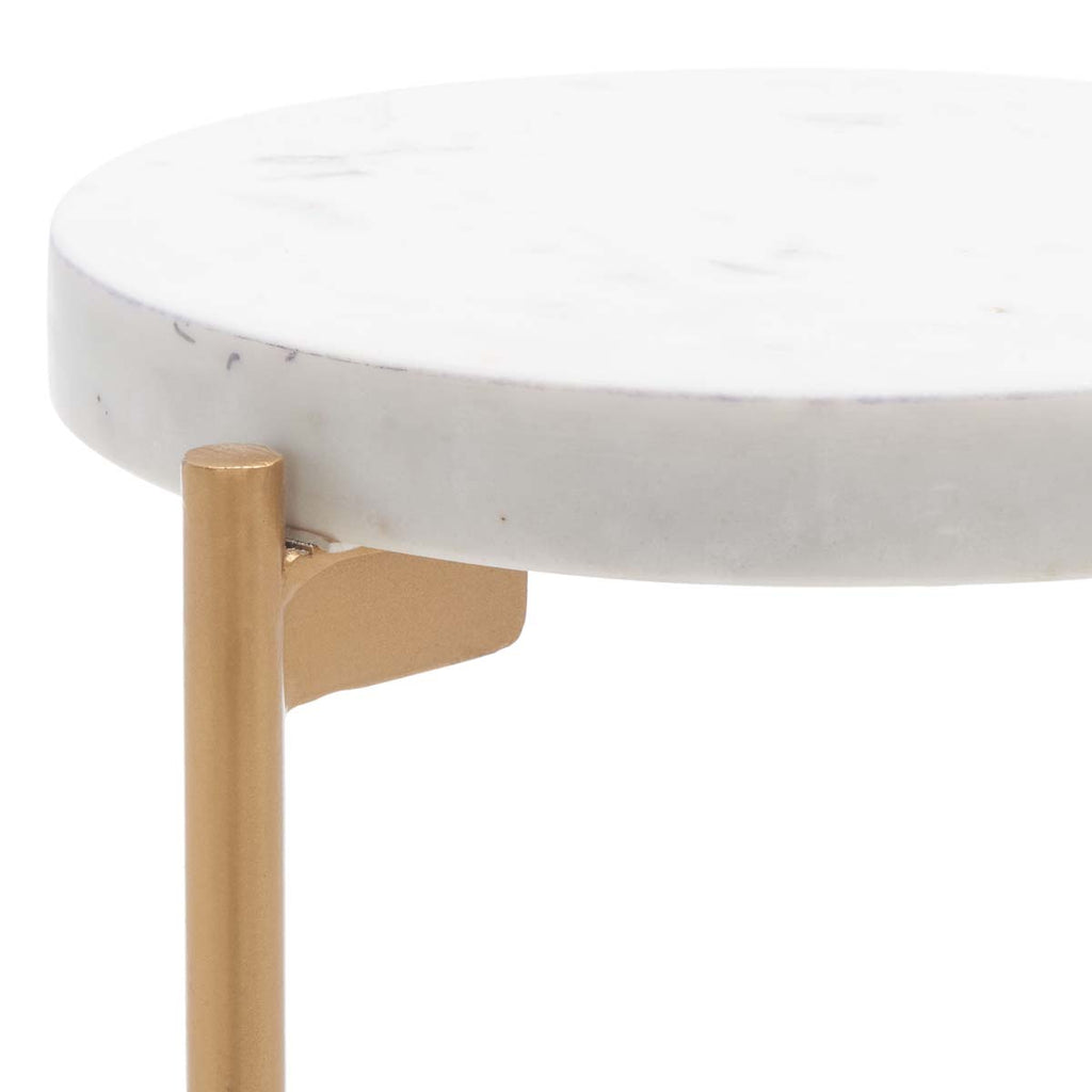 Safavieh Branwen Drink Table - White Marble Top/Gold Legs