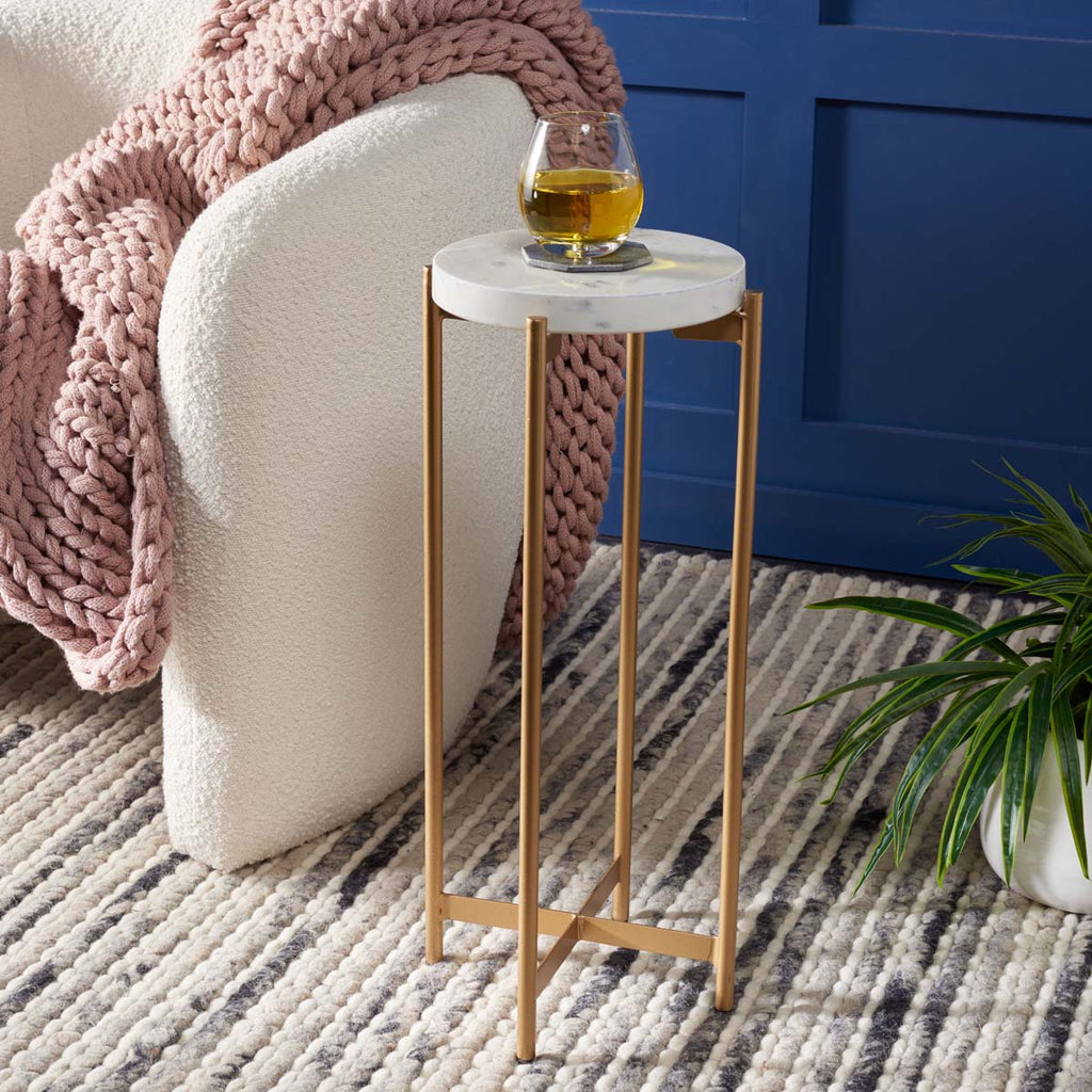 Safavieh Branwen Drink Table - White Marble Top/Gold Legs