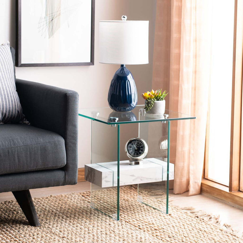 Safavieh Kayley Accent Table - Glass/Faux White Marble Shelf