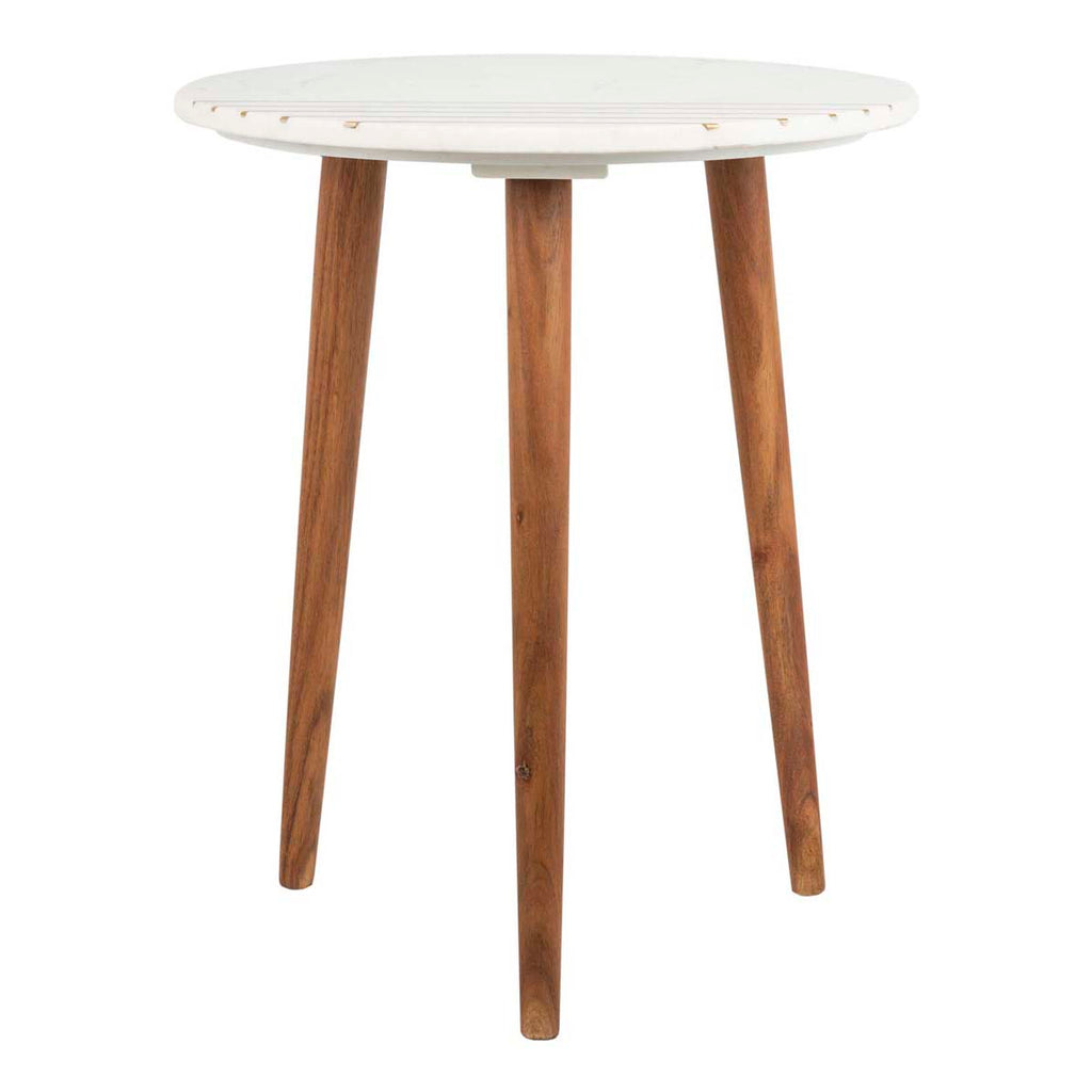 Safavieh Valerie Round Marble Accent Table - White Marble/Brass