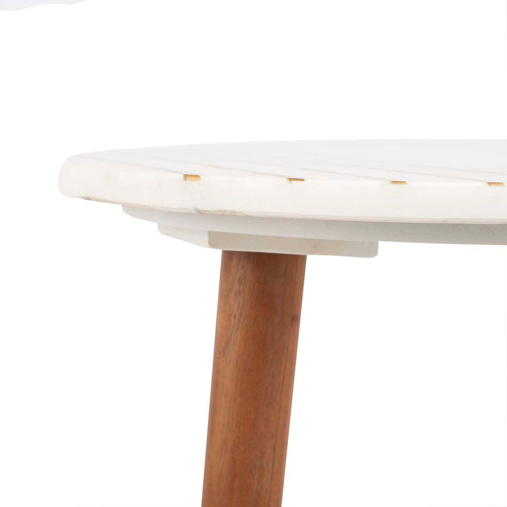Safavieh Valerie Round Marble Accent Table - White Marble/Brass