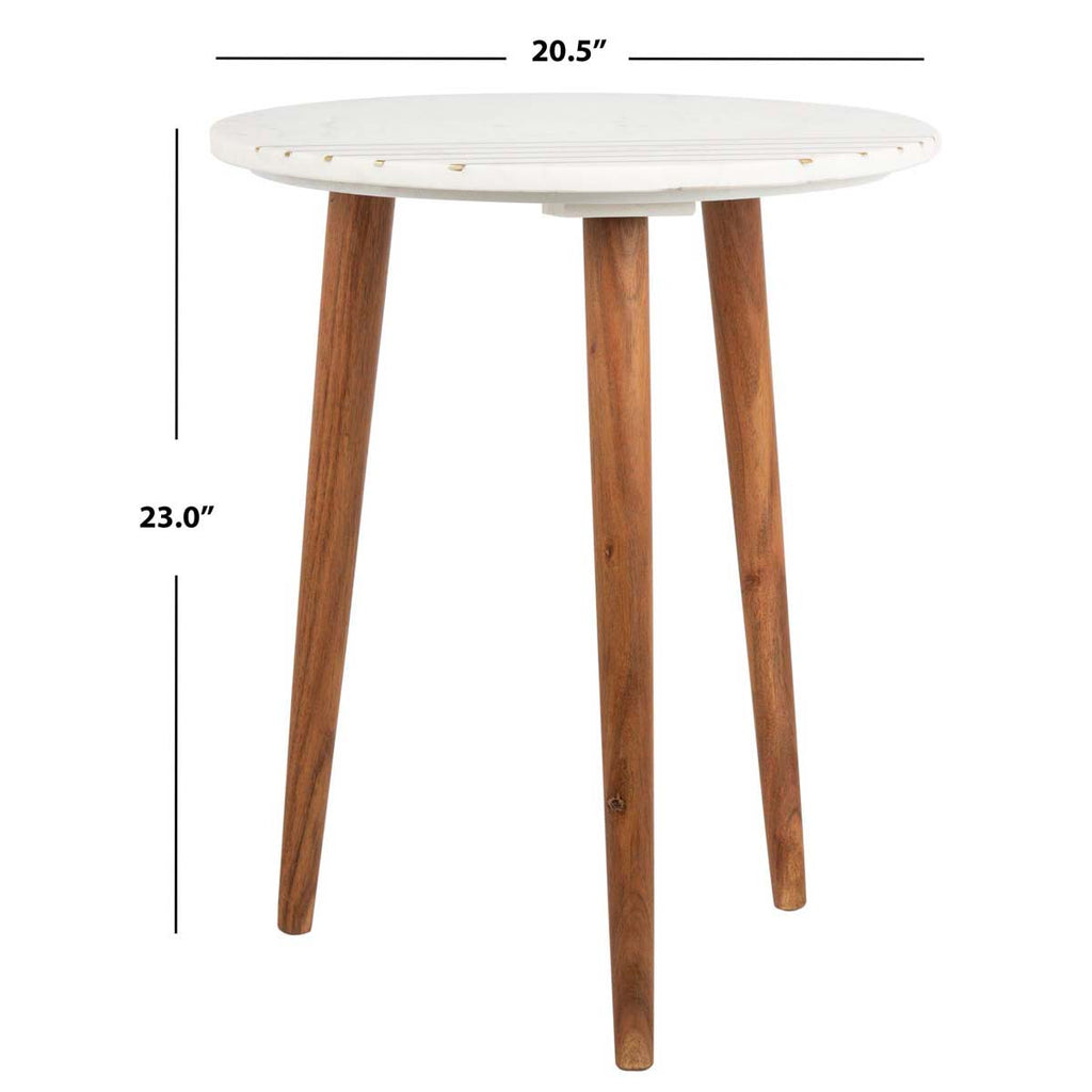 Safavieh Valerie Round Marble Accent Table - White Marble/Brass
