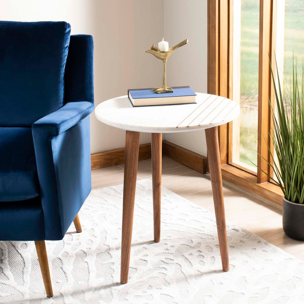 Safavieh Valerie Round Marble Accent Table - White Marble/Brass