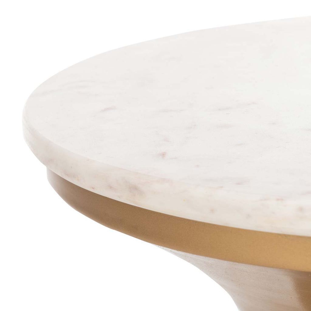 Safavieh Mila Pedestal End Table - White Marble/Brass