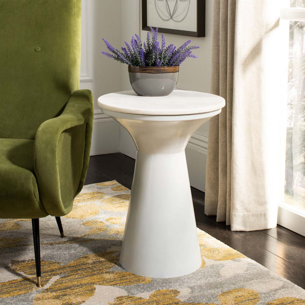 Safavieh Mila Pedestal End Table - White Marble/White