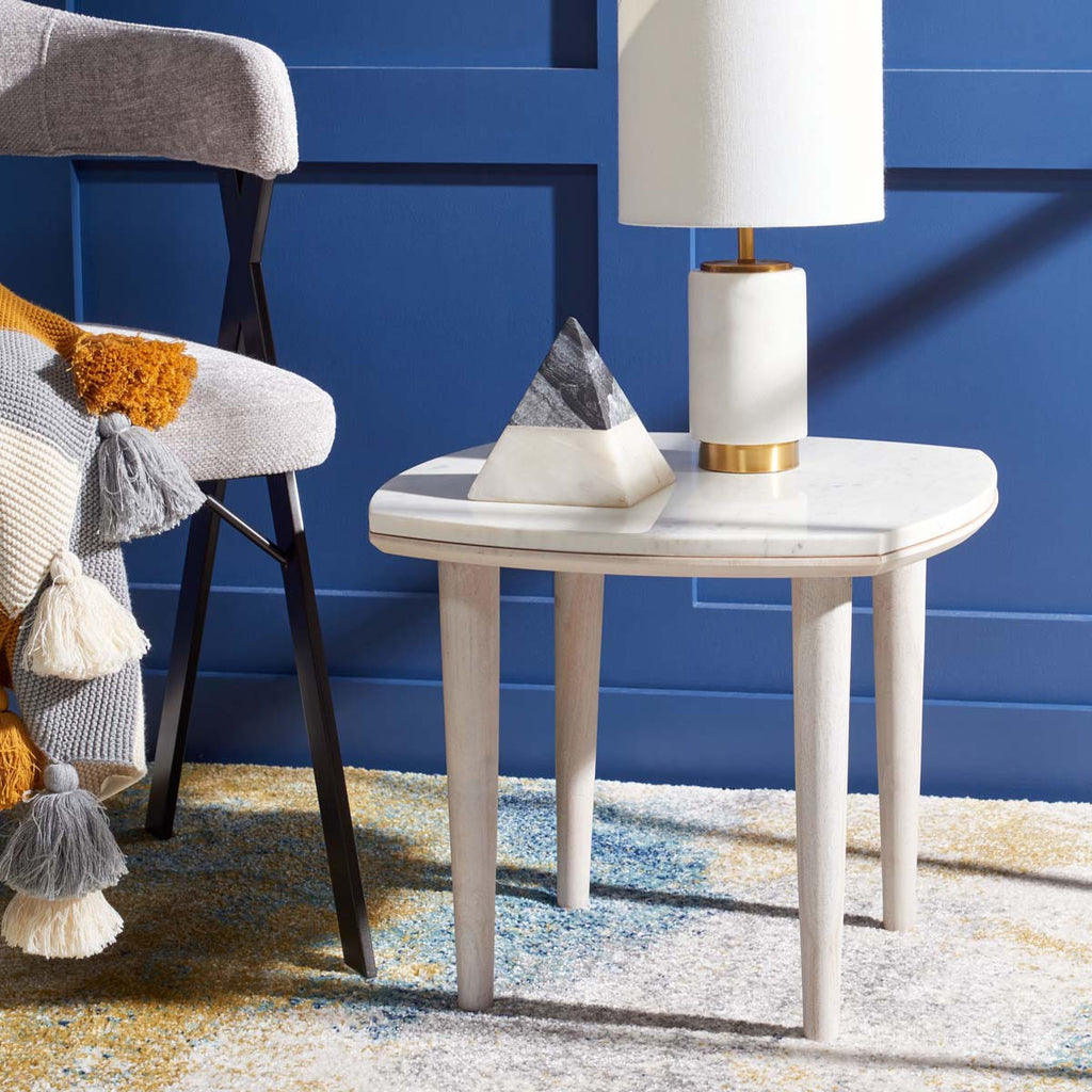 Safavieh Lara Marble Side Table - White Washed / White