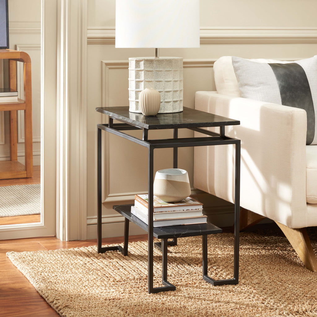 Safavieh Guernica 1 Shelf Rectangle Accent Table - Marquine Black Marble / Black