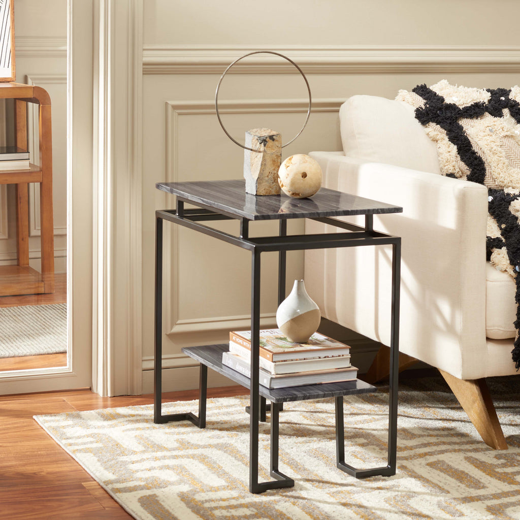 Safavieh Guernica 1 Shelf Rectangle Accent Table - Monsoon Black Marble / Black