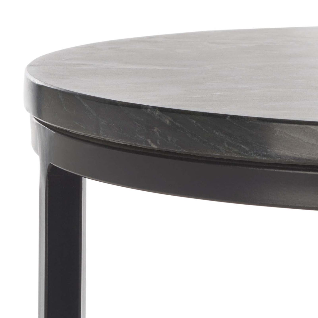 Safavieh Gunther 1 Shelf Round Accent Table - Marquine Black Marble / Black