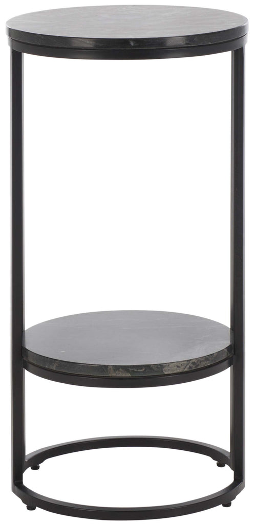 Safavieh Gunther 1 Shelf Round Accent Table - Marquine Black Marble / Black