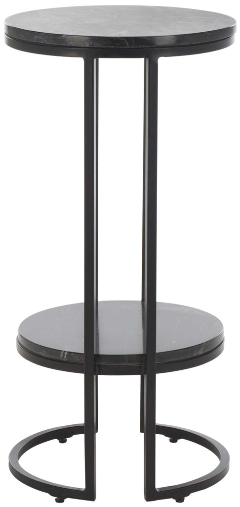 Safavieh Gunther 1 Shelf Round Accent Table - Marquine Black Marble / Black