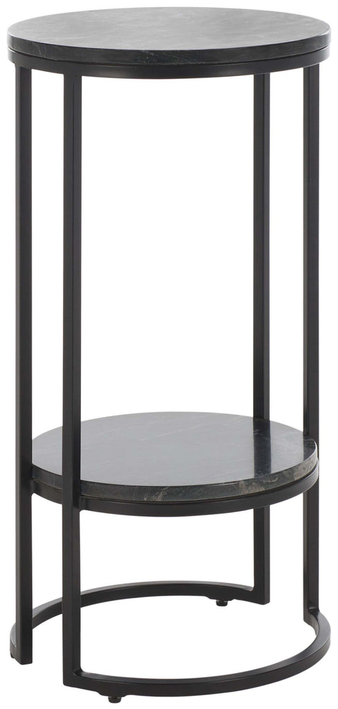 Safavieh Gunther 1 Shelf Round Accent Table - Marquine Black Marble / Black